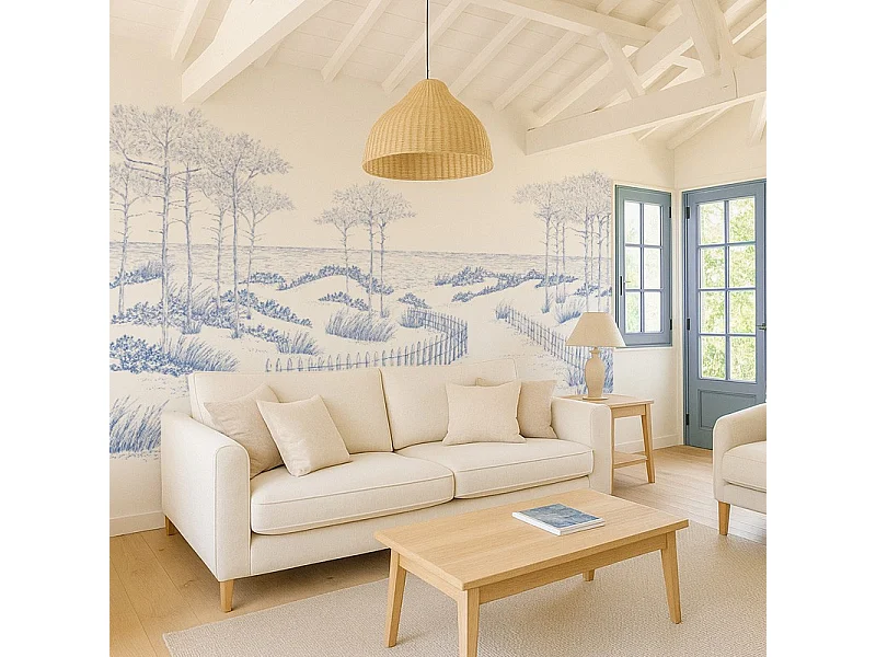 Papier peint panoramique - Les Landes - Bleu - intissé : 150g/m² - 7 lés : 336x270cm