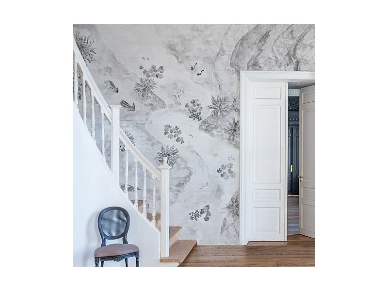 Papier peint panoramique - Rivière - Noir et Blanc - intissé : 150g/m² - 7 lés : 336x270cm