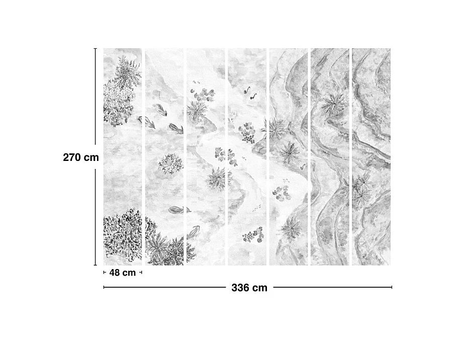 Papier peint panoramique - Rivière - Noir et Blanc - intissé : 150g/m² - 7 lés : 336x270cm