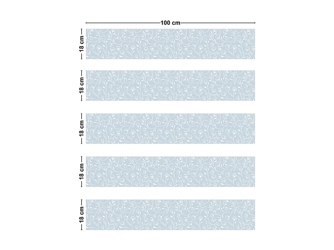 Contremarches adhésives PVC pour escalier - floral bleu - Lot de 5 (18x100 cm)