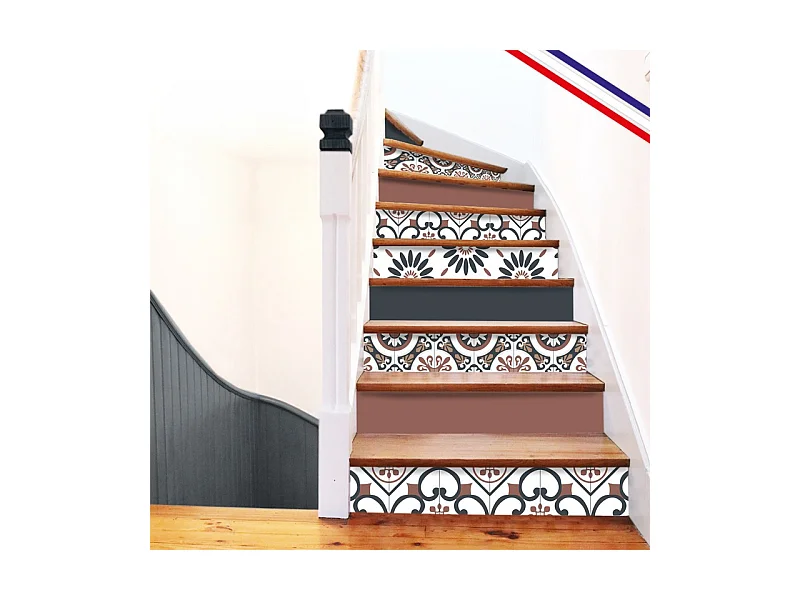 Contremarches adhésives PVC pour escalier - vintage bleu - Lot de 5 (15x100 cm)