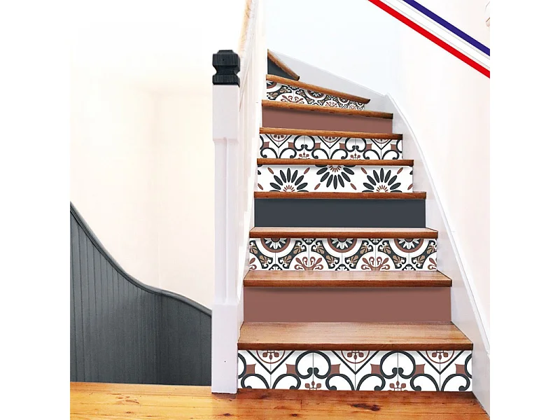 Contremarches adhésives PVC pour escalier - vintage bleu - Lot de 5 (15x100 cm)