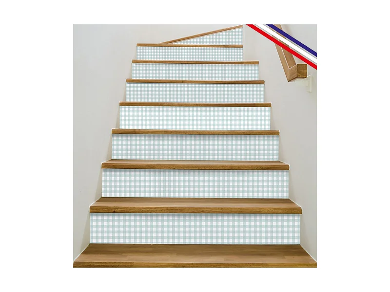 Contremarches adhésives PVC pour escalier - Vichy Bleu - Lot de 5 - 18x100 cm