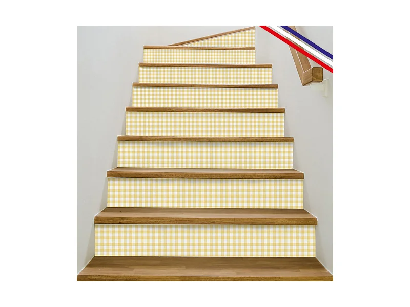 Contremarches adhésives PVC pour escalier - Vichy Jaune - Lot de 5 - 18x100 cm