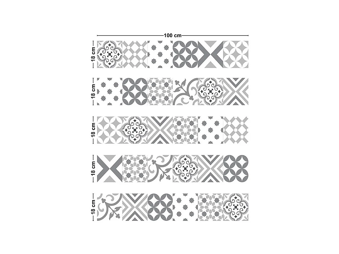 Contremarches adhésives PVC pour escalier - carreaux de ciment gris - Lot de 5 (18x100 cm)