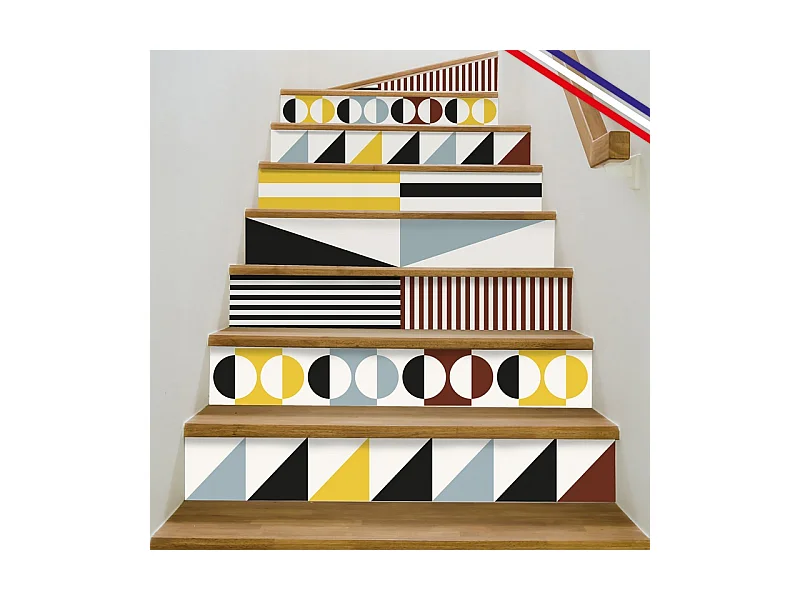 Contremarches adhésives PVC pour escalier - multicouleur - Lot de 5 (18x100 cm)