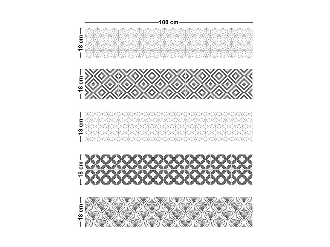 Contremarches adhésives PVC pour escalier - carreaux de ciment gris - Lot de 5 (18x100 cm)