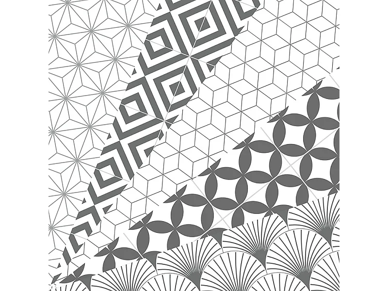 Contremarches adhésives PVC pour escalier - carreaux de ciment gris - Lot de 5 (18x100 cm)