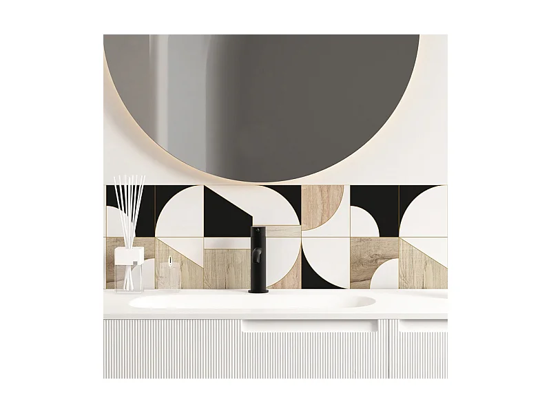 Crédence adhésive pour salle de bain en PVC géométrique beige 140x30 cm (en 2 bandeaux)