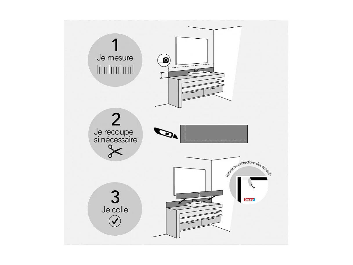 Crédence adhésive pour salle de bain en PVC géométrique beige 140x30 cm (en 2 bandeaux)