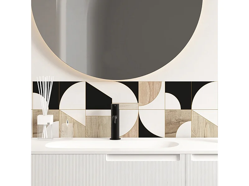 Crédence pour salle de bain en PVC géométrique beige 140x30 cm (en 2 bandeaux)