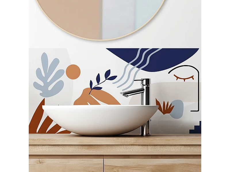 Crédence adhésive pour salle de bain en PVC design bleu 140x30 cm (en 2 bandeaux)