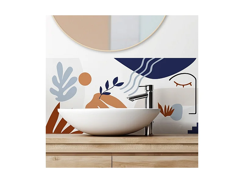 Crédence adhésive pour salle de bain en PVC design bleu 140x30 cm (en 2 bandeaux)