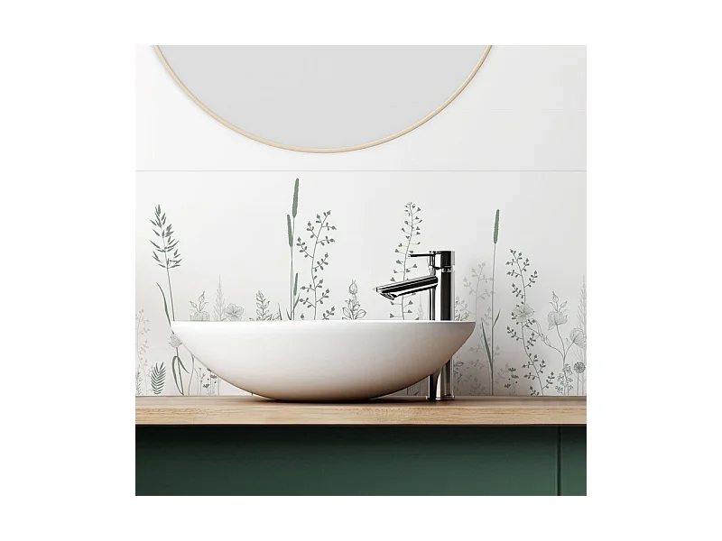 Crédence adhésive pour salle de bain en PVC floral vert 140x30 cm (en 2 bandeaux)
