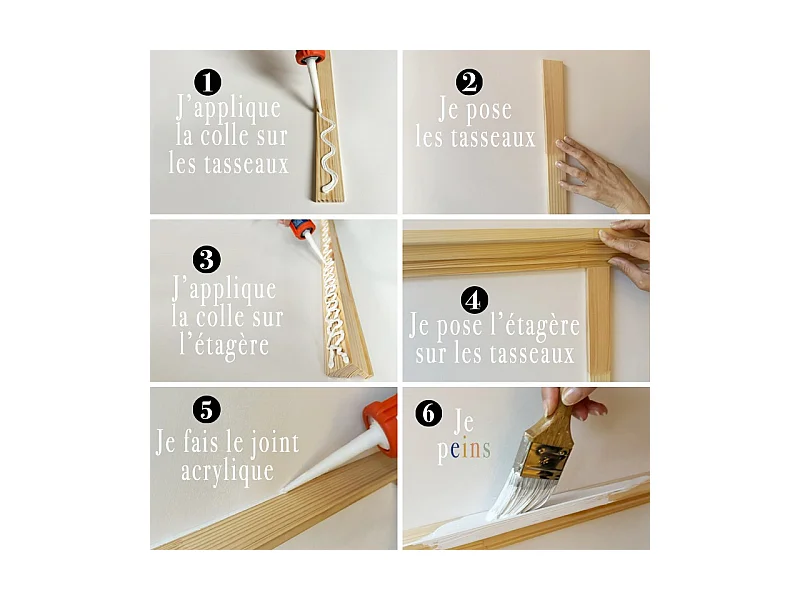 Kit de moulures murales pour étagère en bois - Pin Massif Sylvestre abouté - Alba - Prêt à coller et peindre