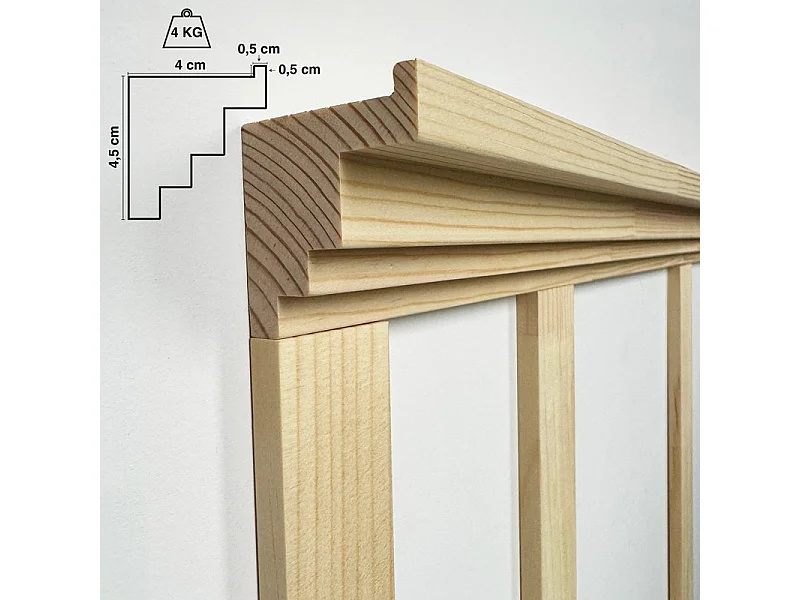 Kit de moulures murales pour étagère en bois - Pin Sylvestre abouté - Mia - Prêt à coller et peindre