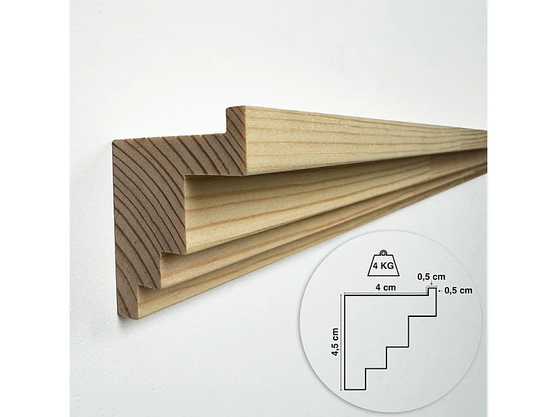 Kit de 2 étagères murales en bois - Pin Massif - 100% FSC - Prêt à coller et peindre