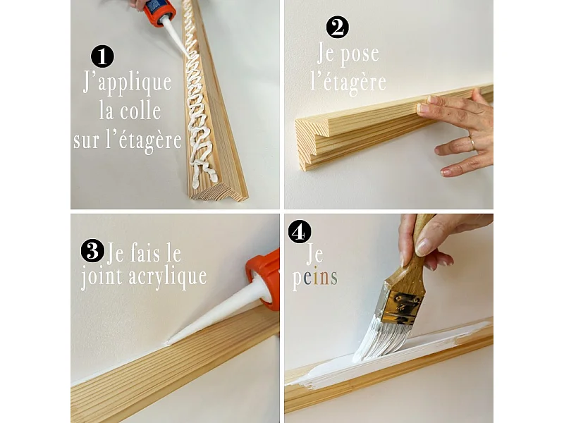 Kit de 2 étagères murales en bois - Pin Massif - 100% FSC - Prêt à coller et peindre