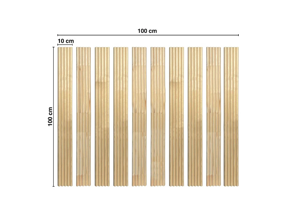 Kit de 10 moulures murales - demi-ronds - 100% FSC - Pin abouté - 10x(10x100cm) - Prêt à coller et peindre