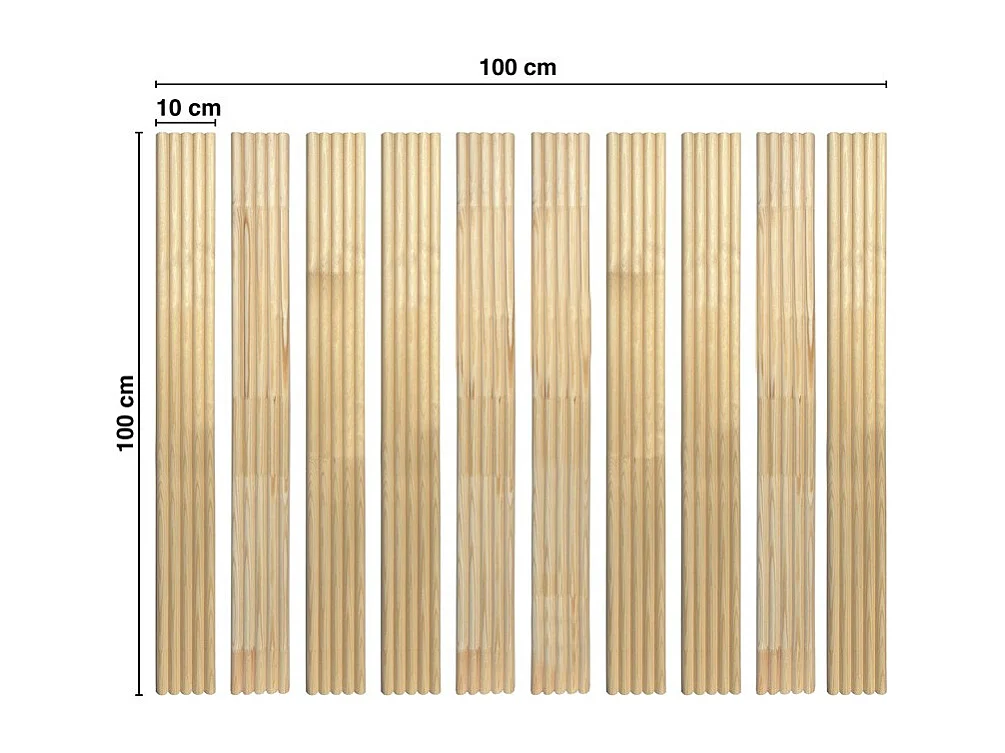 Kit de 10 moulures murales - demi-ronds - 100% FSC - Pin abouté - 10x(10x100cm) - Prêt à coller et peindre