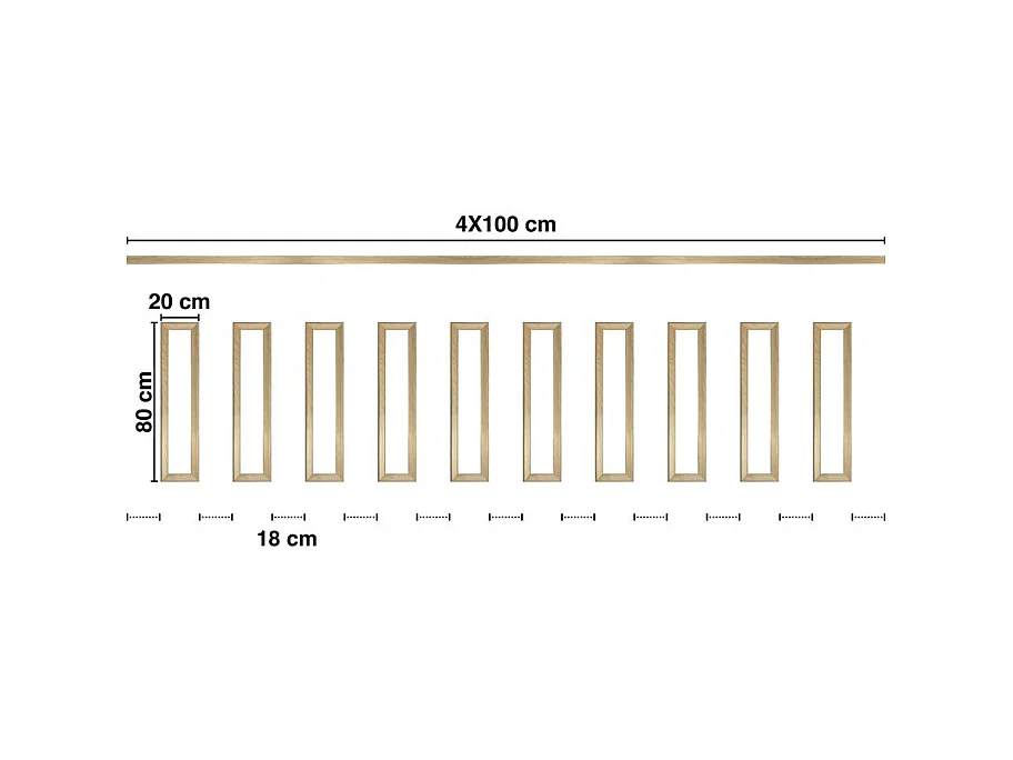 Kit de 10 moulures murales en bois Pin des Landes - Prêt à coller et peindre - Camille - 4 mètres