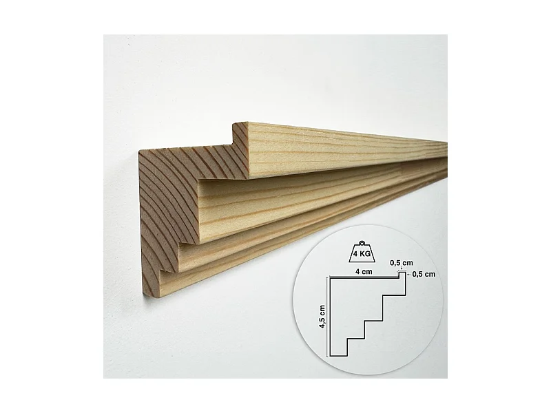 Kit de 4 étagères murales en bois - Pin Massif - 100% FSC - Prêt à coller et peindre