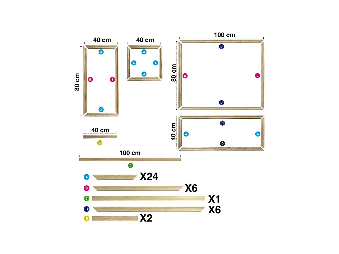 Kit de 9 moulures murales en bois Pin des Landes - Prêt à coller et peindre - Charlotte - 1,8 mètres