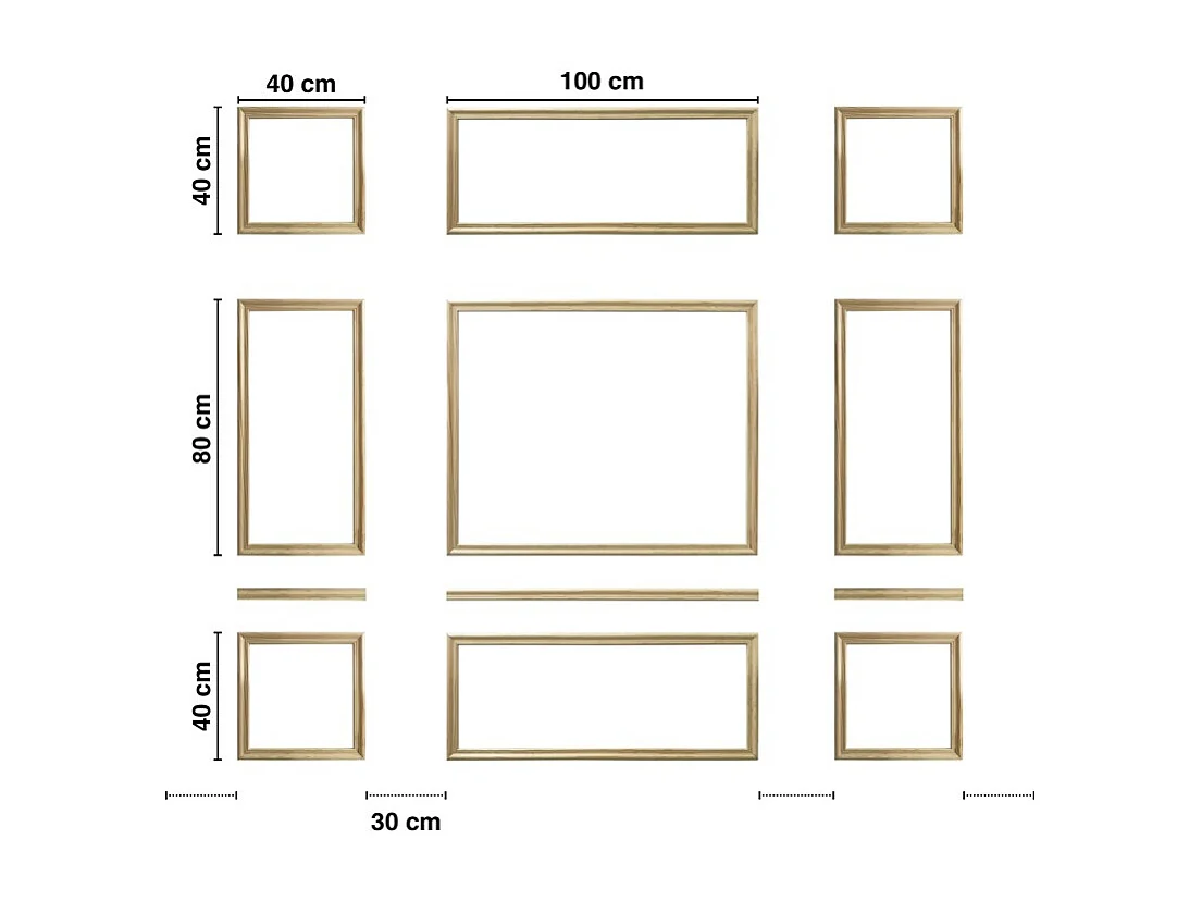 Kit de 9 moulures murales en bois Pin des Landes - Prêt à coller et peindre - Charlotte - 1,8 mètres