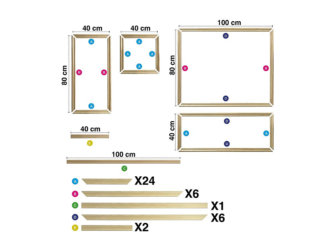 Kit de 9 moulures murales en bois Pin des Landes - Prêt à coller et peindre - Charlotte - 1,8 mètres