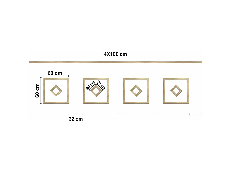Kit de 4 moulures murales en bois Pin des Landes - Prêt à coller et peindre - Florine - 4 mètres