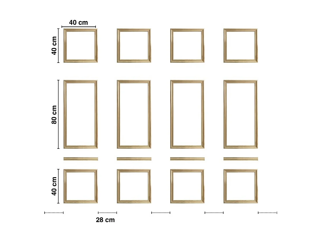 Kit de 12 moulures murales en bois Pin des Landes - Prêt à coller et peindre - Jeanne - 1,6 mètres