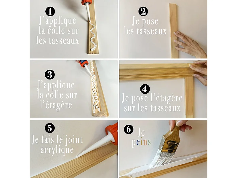 Kit de moulures murales pour étagère en bois - Pin Sylvestre abouté - Enora - Prêt à coller et peindre