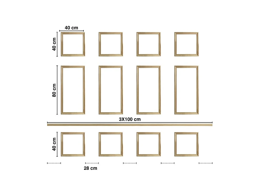 Kit de 12 moulures murales en bois Pin des Landes - Prêt à coller et peindre - Jeanne - 3 mètres