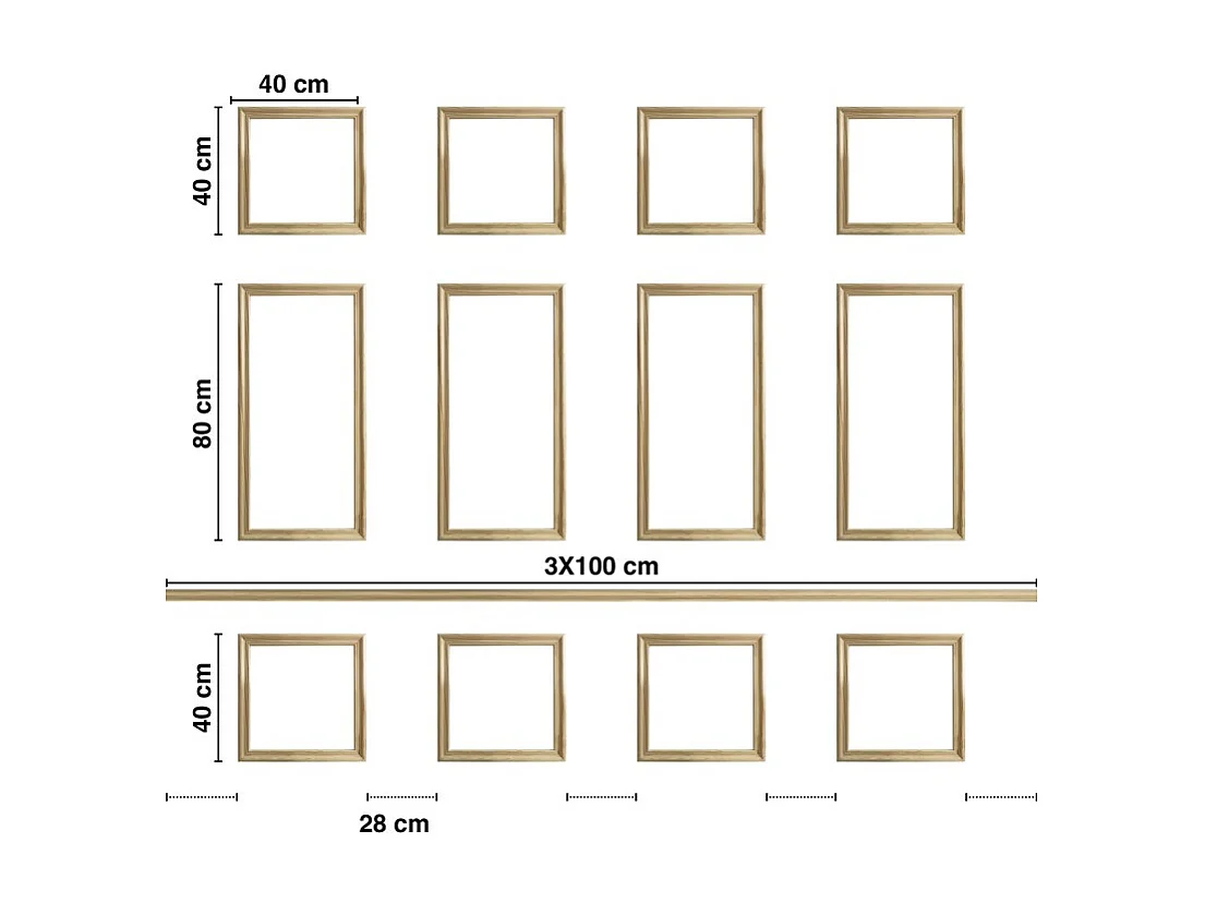 Kit de 12 moulures murales en bois Pin des Landes - Prêt à coller et peindre - Jeanne - 3 mètres