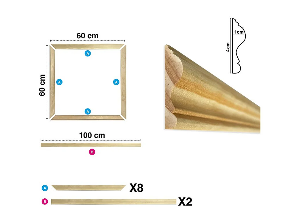 Kit de 2 moulures murales en bois Pin des Landes - Prêt à coller et peindre - Florine - 2 mètres
