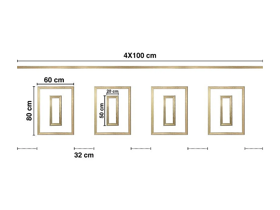 Kit de 4 moulures murales en bois Pin des Landes - Prêt à coller et peindre - Antoinette - 4 mètres