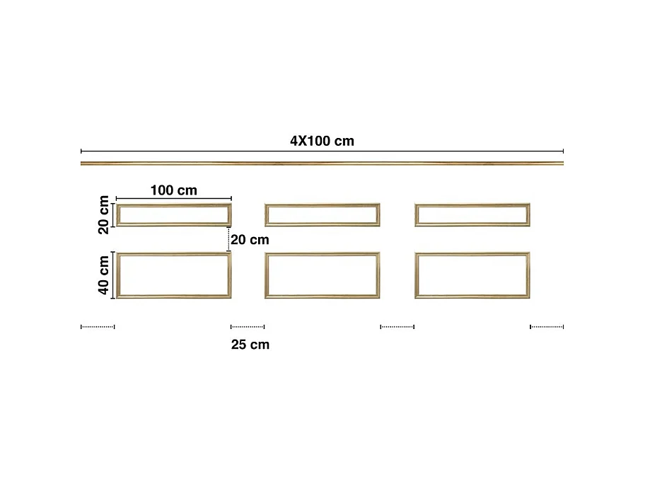 Kit de 6 moulures murales en bois Pin des Landes - Prêt à coller et peindre - Leopoldine - 4 mètres