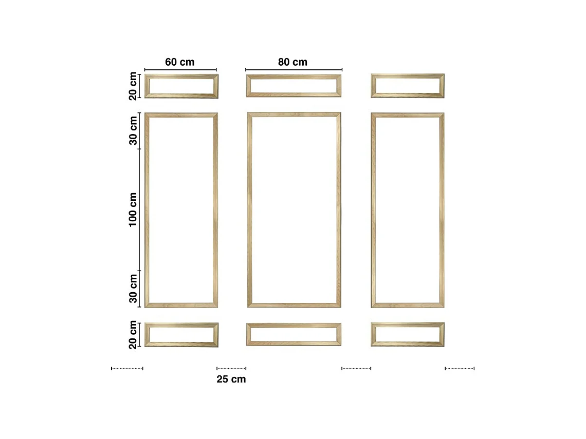 Kit de 9 moulures murales en bois Pin des Landes - Prêt à coller et peindre - Alphonsine - 3 mètres