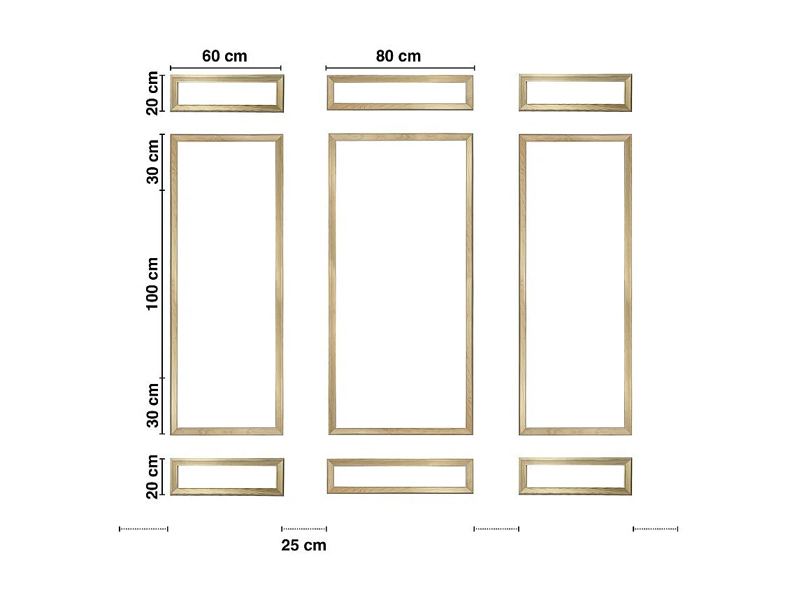 Kit de 9 moulures murales en bois Pin des Landes - Prêt à coller et peindre - Alphonsine - 3 mètres