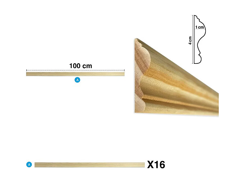 Kit de 1 moulures murales en bois Pin des Landes - Prêt à coller et peindre - Juliette - 4 mètres