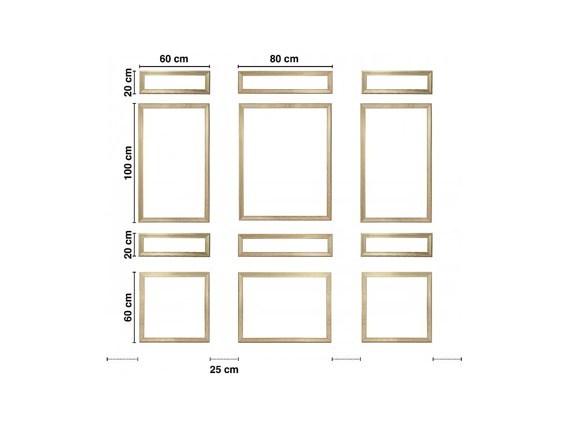 Kit de 12 moulures murales en bois Pin des Landes - Prêt à coller et peindre - Ernestine - 2 mètres