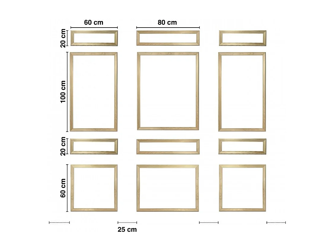 Kit de 12 moulures murales en bois Pin des Landes - Prêt à coller et peindre - Ernestine - 2 mètres
