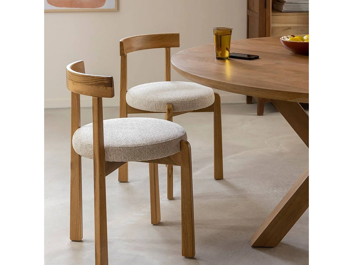 Silla de madera de olmo y tejido de rizo gris Aline (lote de 2)