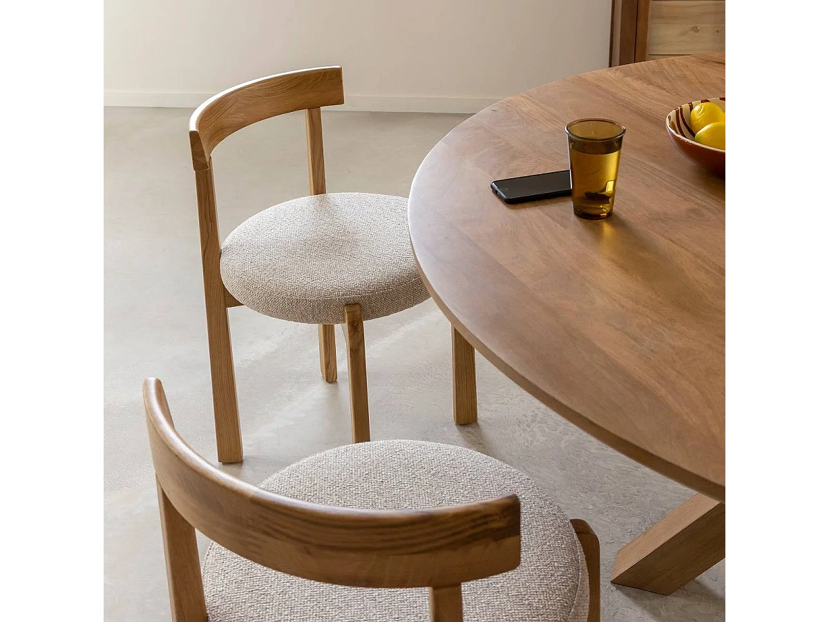 Silla de madera de olmo y tejido de rizo gris Aline (lote de 2)