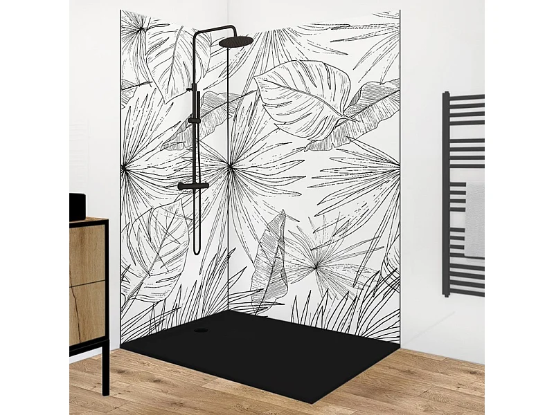 Lot de 2 panneaux de douche en aluminium (90x220 & 120x220 cm) + profilés noir - Lamnar - Noir
