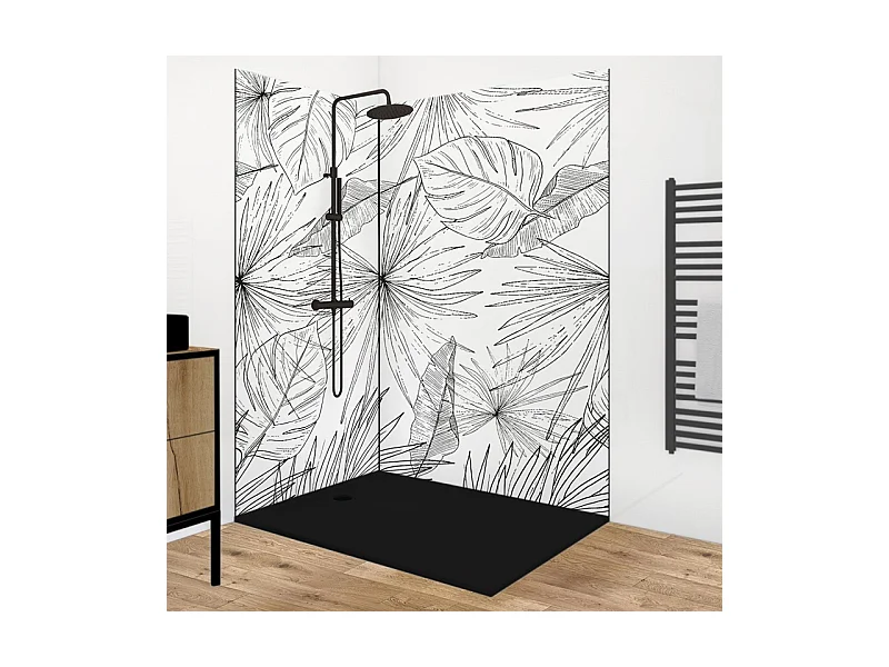 Lot de 2 panneaux de douche en aluminium (90x220 & 120x220 cm) + profilés noir - Lamnar - Noir