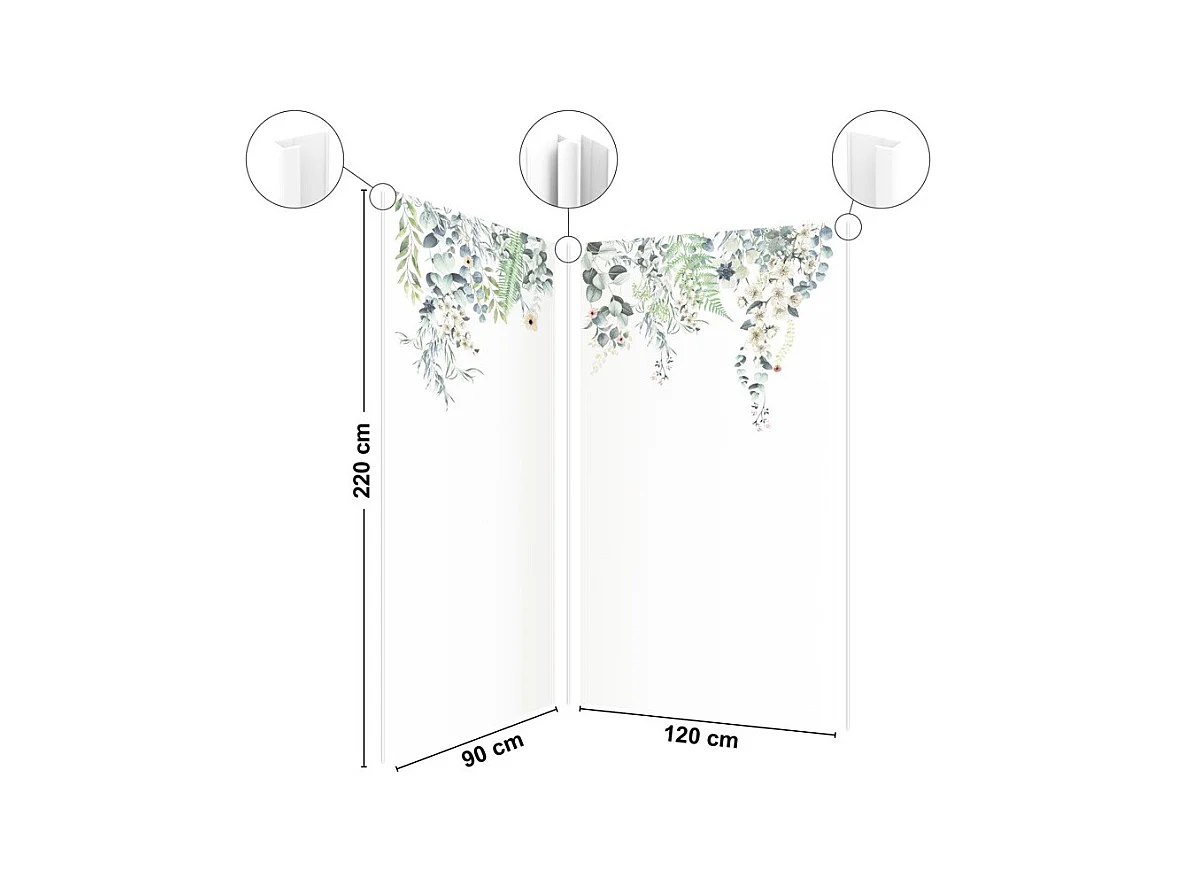 Lot de 2 panneaux de douche en aluminium (90x220 & 120x220 cm) + profilés blanc - Flowers in Rain - Multicolore
