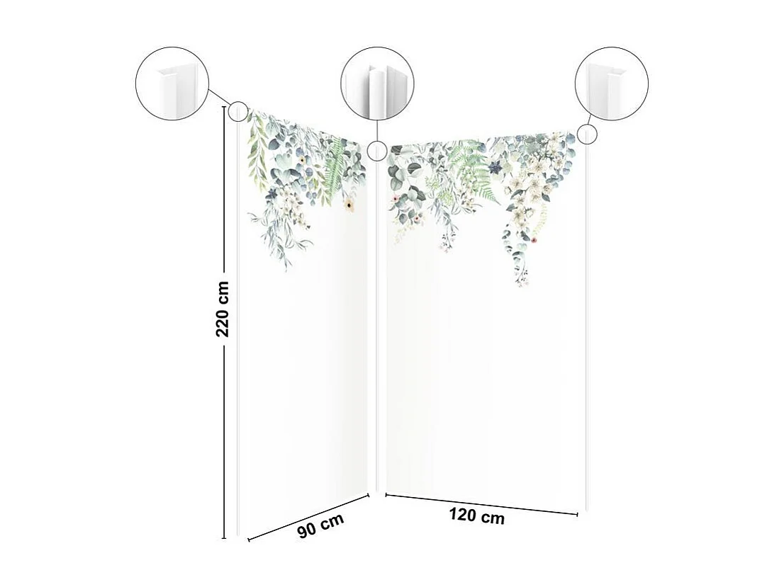 Lot de 2 panneaux de douche en aluminium (90x220 & 120x220 cm) + profilés blanc - Flowers in Rain - Multicolore