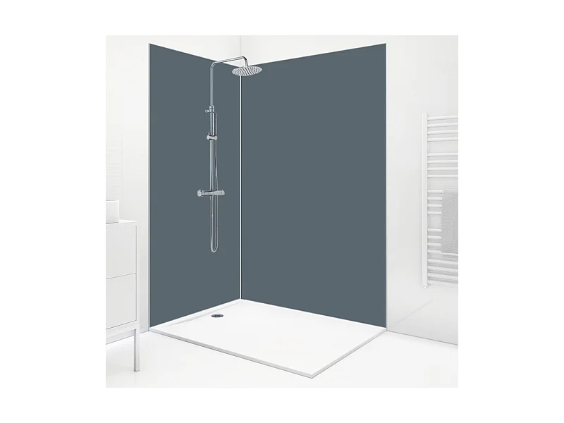 Pack 2 panneaux de douche en aluminium Bleu Paon + 3 profilés Blancs - 99deco - 1 panneau de 90x220 cm et 1 panneau de 120x220 cm