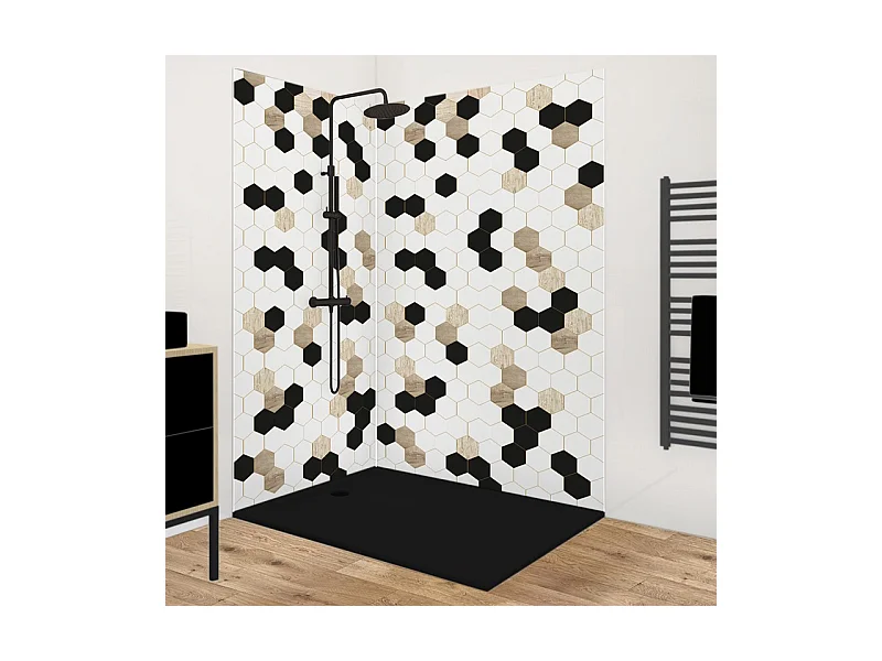 Lot de 2 panneaux de douche en aluminium (90x220 & 120x220 cm) + profilés blanc - Mix Hexa - Multicolore